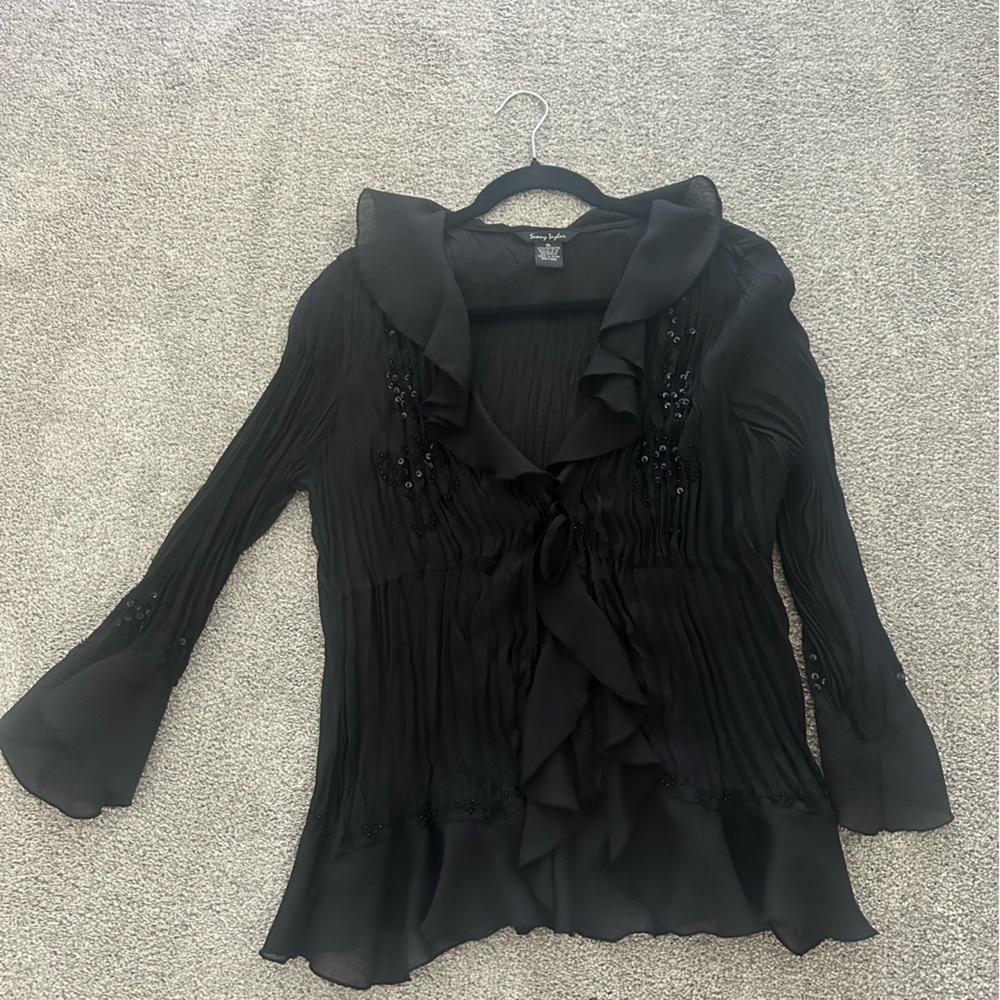 Black tie front blouse
